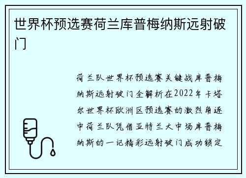 世界杯预选赛荷兰库普梅纳斯远射破门